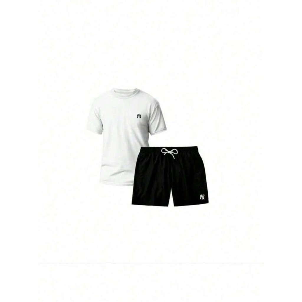 Kit Camiseta Masculina Premium 100% Algodão New York e Short Tactel Blusa Malha Premium Conjunto Lançamento