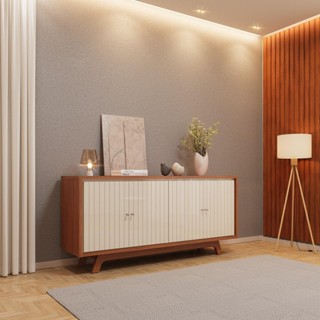 Buffet 4 Portas com Frisos Decorativos e Prateleiras DJ Móveis Soleil Freijó Off White em Oferta na Shopee