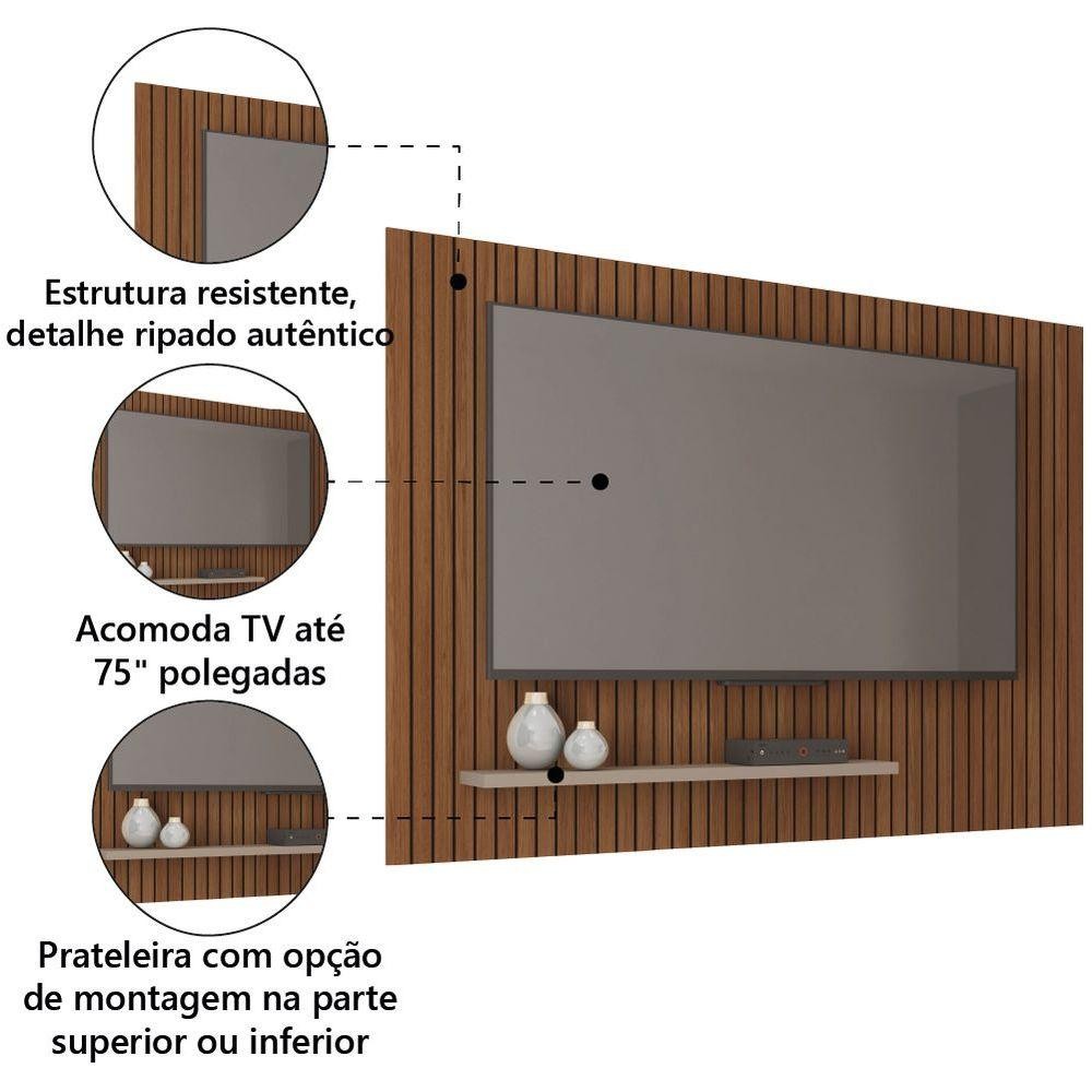 Painel Para Tv Até 75" 1,80m Ripado Com Prateleira França — imagem 2 de 2