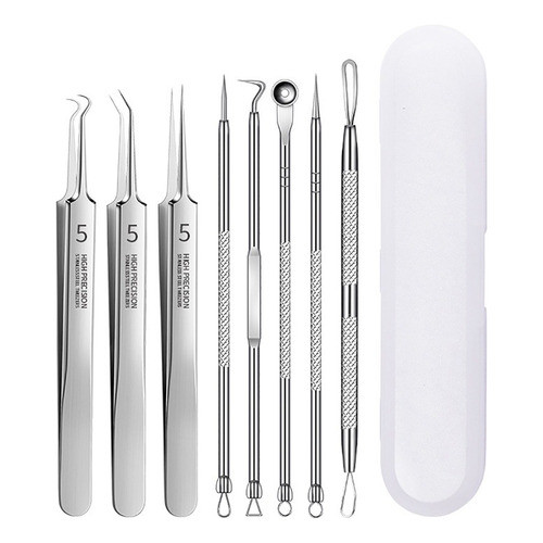 Kit Pinças Curatelas Extrair Cravos Espinhas 8 Peças