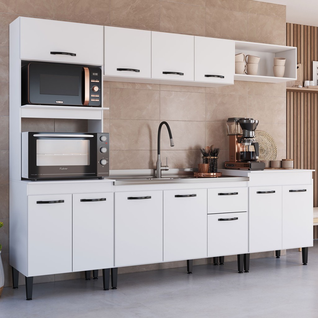 Armário de Cozinha Laís 11 Portas 1 Gaveta Branco - Pnr Móveis em Oferta na Shopee