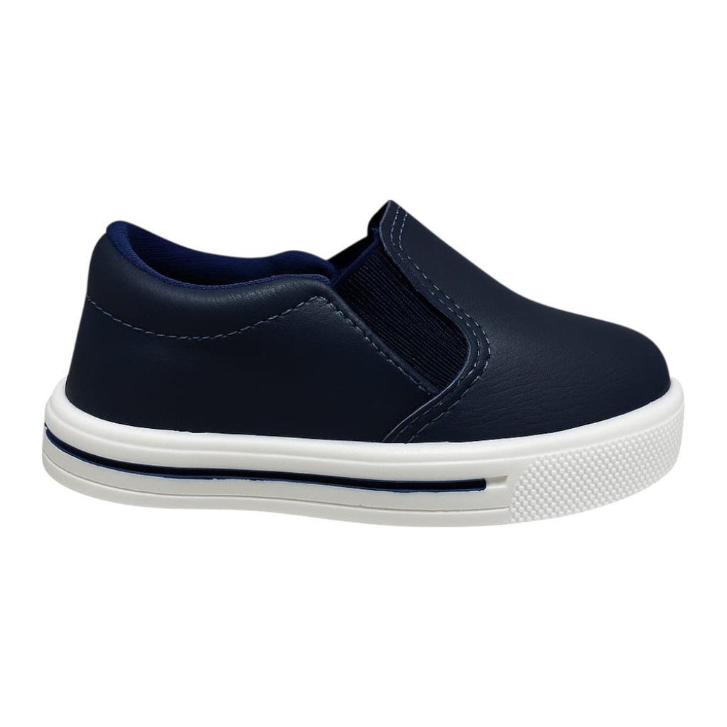 Tênis Infantil Slip On Masculino Azul Marinho Confortável Antiderrapante Fácil de Calçar Casual