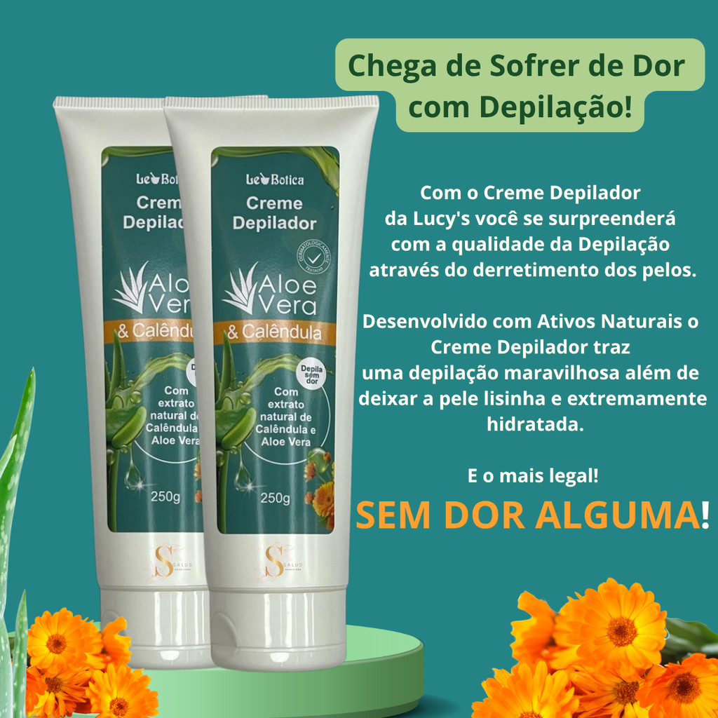 Creme Depilação sem Dor Depilador Aloe Vera Calêndula 2un.