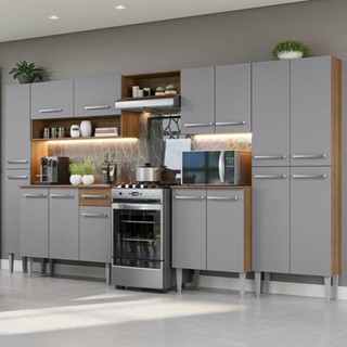 Armário De Cozinha Completa 325Cm Cinza/ Madesa 02 /Cinza em Oferta na Shopee