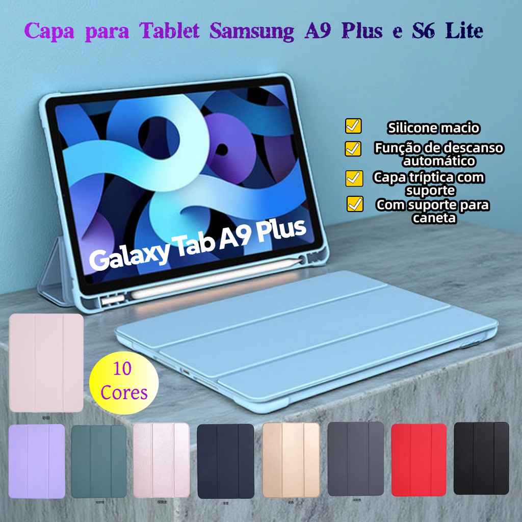 Capa para Samsung Tab A9 plus e S6 Lite com Porta-Lápis, Suporte Dobrável e Descanso Automático