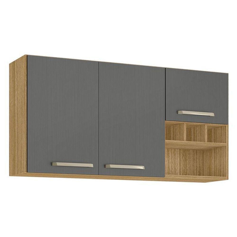 Armário Aéreo Ametista 3 Portas E 3 Garrafas 120 Cm Freijó Gris - Kits Paraná em Oferta na Shopee