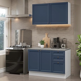 Armário de Cozinha Compacta 120 cm Branco/Azul Vik Madesa 01 em Oferta na Shopee