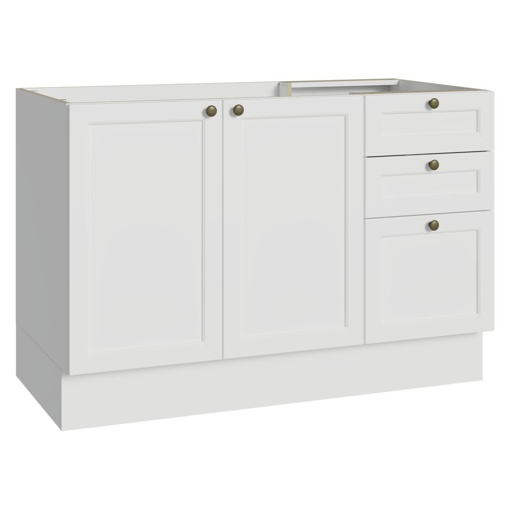 Balcão de Pia 120 cm 2 Portas 3 Gavetas (Sem Tampo) Branco Vik Madesa