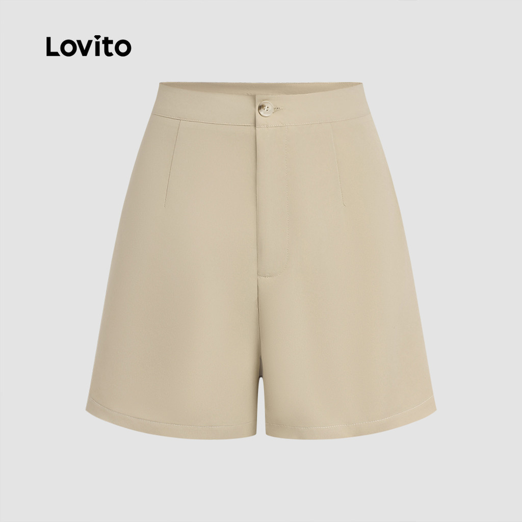 Detalhes do Lovito Shorts Casuais com Botão Shorts Leves Caqui para Primavera/verão Frescos e confortáveis L139AD166
