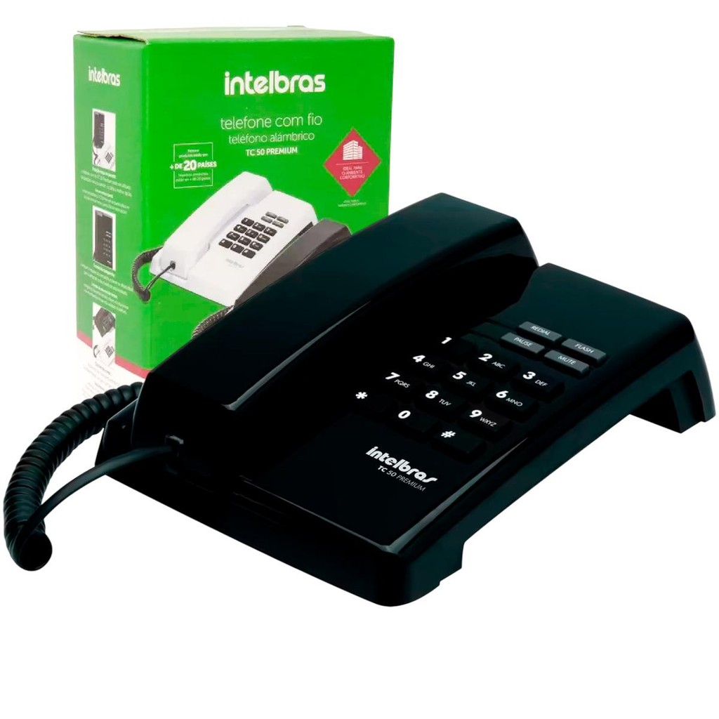 Telefone com Fio Intelbras TC 50 Premium Preto Flash, Mudo, Rediscar, Pausa, PABX