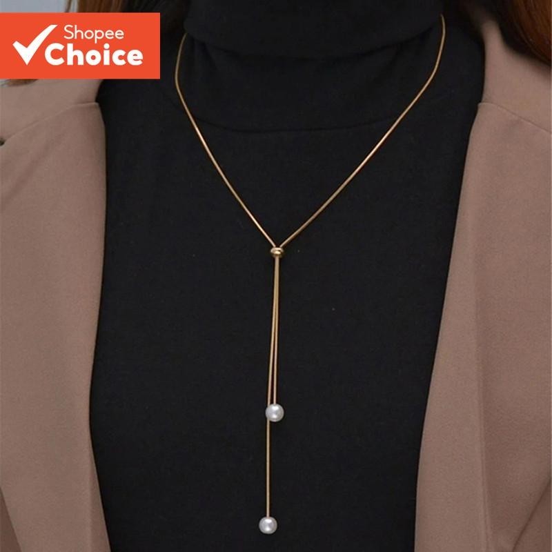 Outono Longo Colar Elegante Imitação De Pérola Pingente Para Mulheres Acessórios De Jóias Elegantes