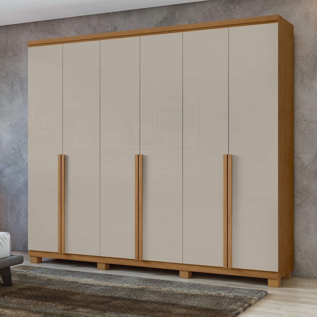 Guarda-roupa 6 Portas 4 Gavetas 100% Mdf Alonzo com Pés Amêndoa Clean/Off White em Oferta na Shopee