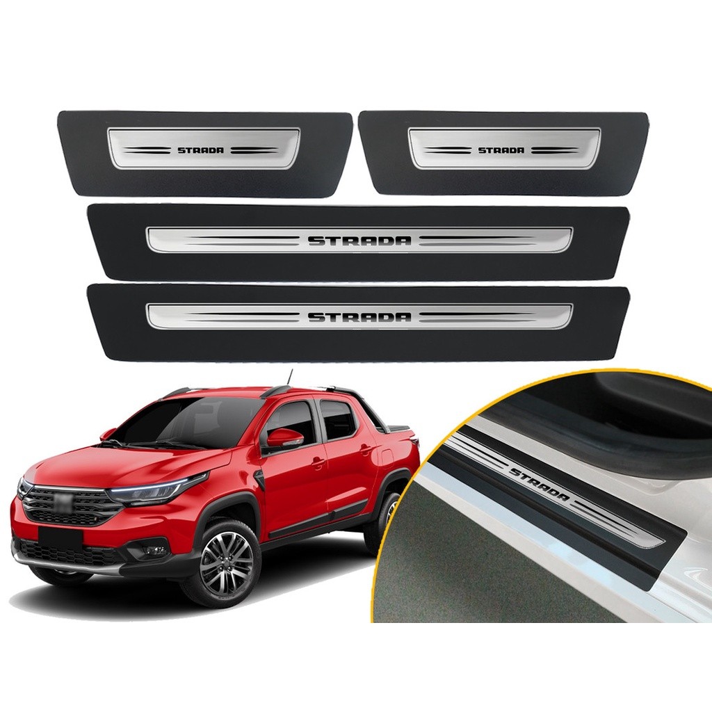 Jogo De Soleira Resinada Porta Modelo Drop Nova Fiat Strada 2020 2021 2022 2023