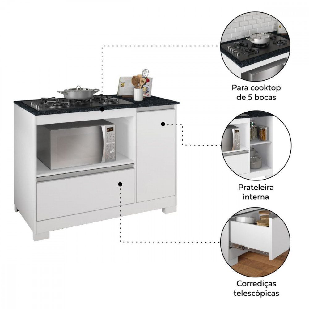 Balcão para Cooktop 5 Bocas 1 Porta 1 Gavetão Notável Móveis · foto 2