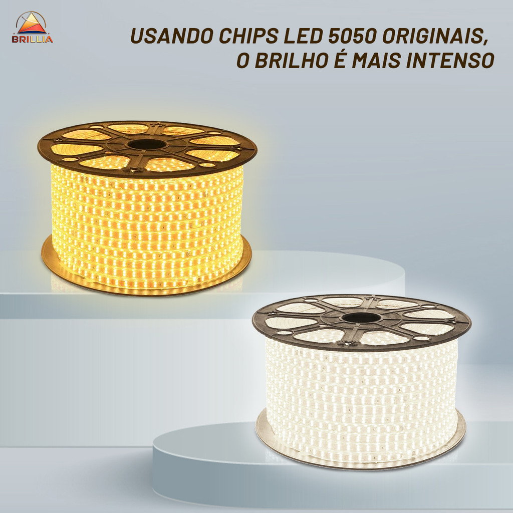 1 a 10 Metros Fita Mangueira de LED 5050 para Decoração Com Conector 110V ou 220V Branco Frio/Quente em Oferta na Shopee