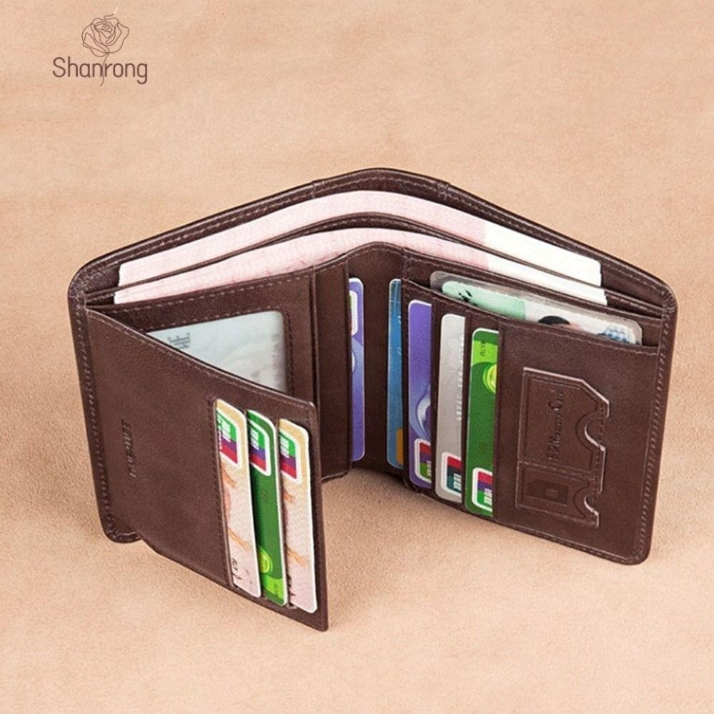 SHANRONG 3 Carteiras Dobráveis, Couro Cor Sólida Carteira Curta Masculina, Casual Urbana Estilo Recreativo Soft ID Badge