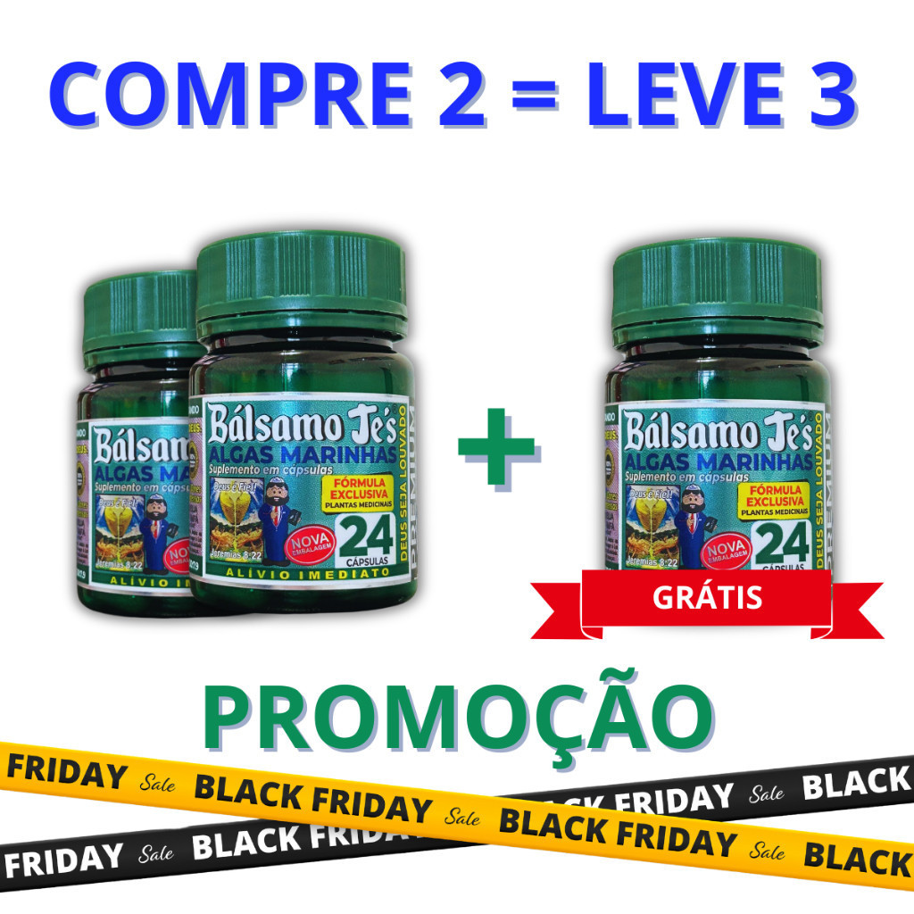 03 Potes Bálsamo Je's Algas Marinhas Suplemento Natural - 24 Cápsulas 500mg - Revenda em Oferta na Shopee