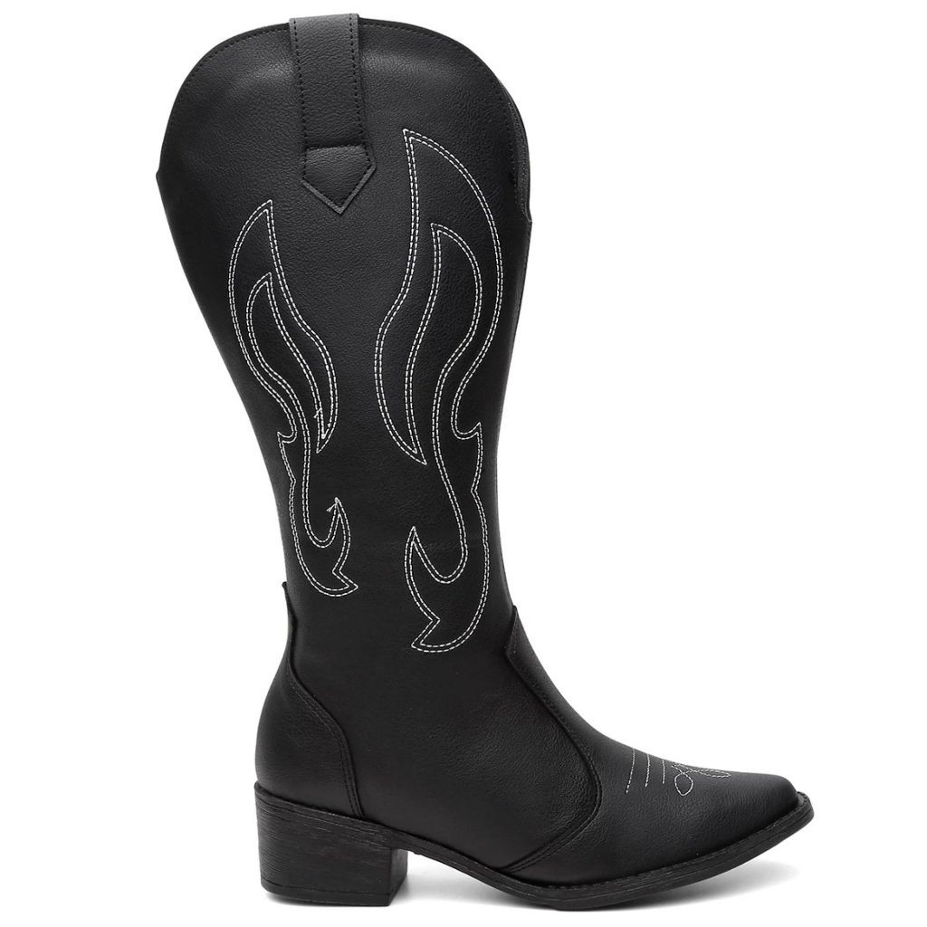 Bota Texana Western Cano Alto Feminina Com Bordado Estilosa Rodeio