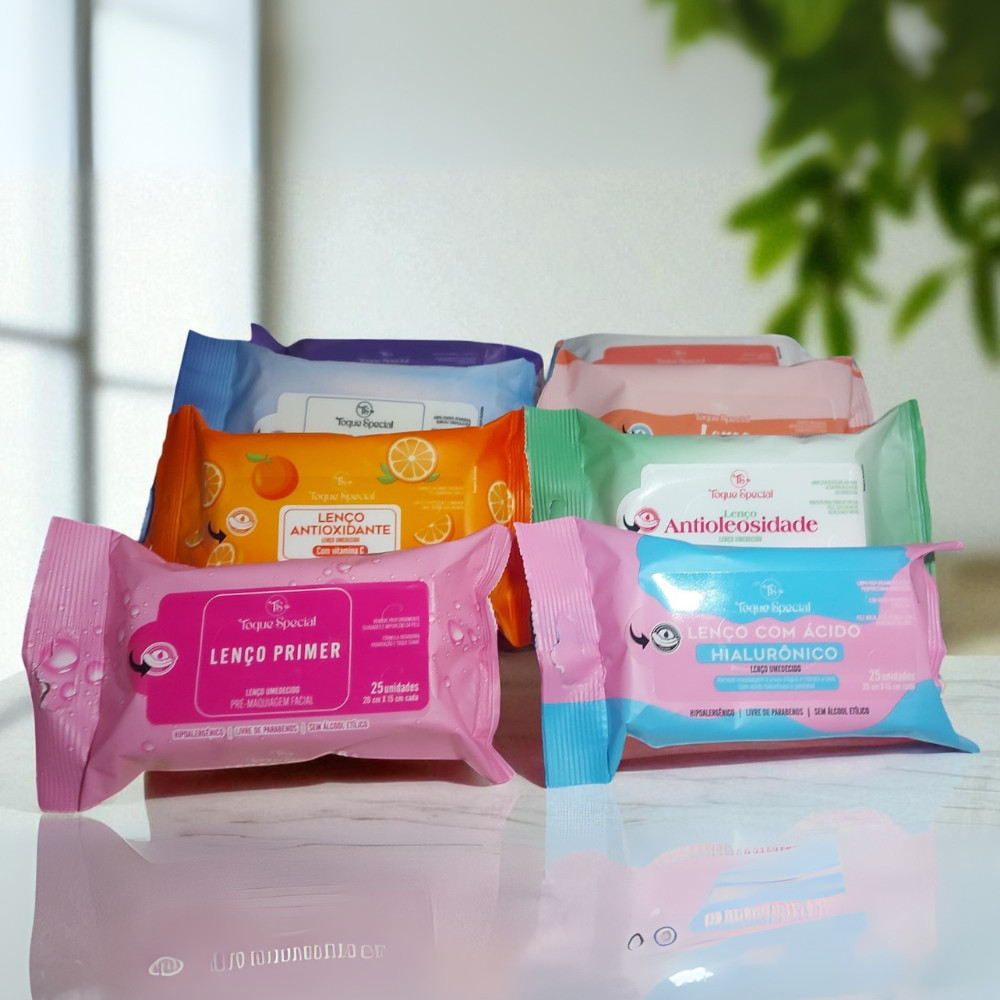 Lenço Demaquilante e de Skincare Toque Special Ácido Hialurônico, Colágeno, Primer e Mais!