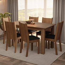 Conjunto Sala De Jantar Mesa Tampo De Madeira 6 Cadeiras Rustic Preto Analu Madesa