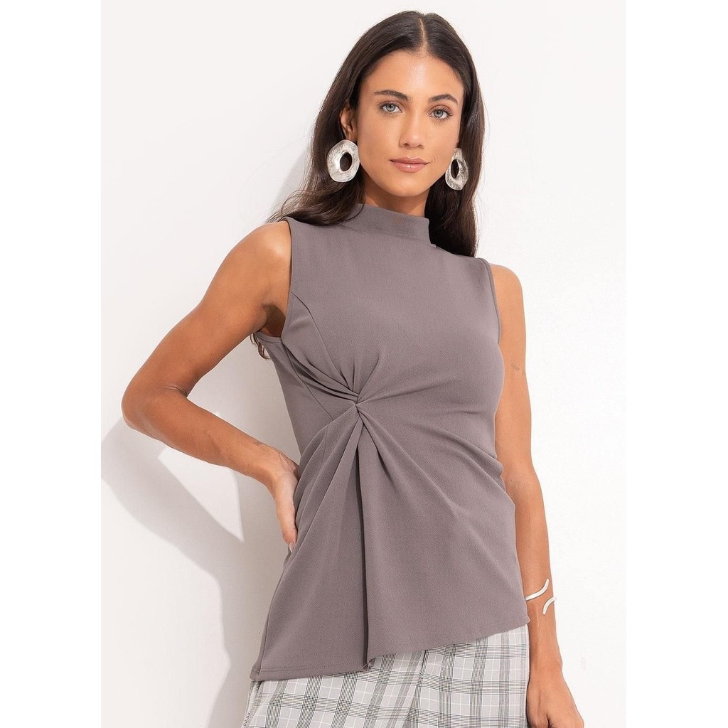 Blusa Malha Crepe Cinza Escuro Cinza Quintess em Oferta na Shopee