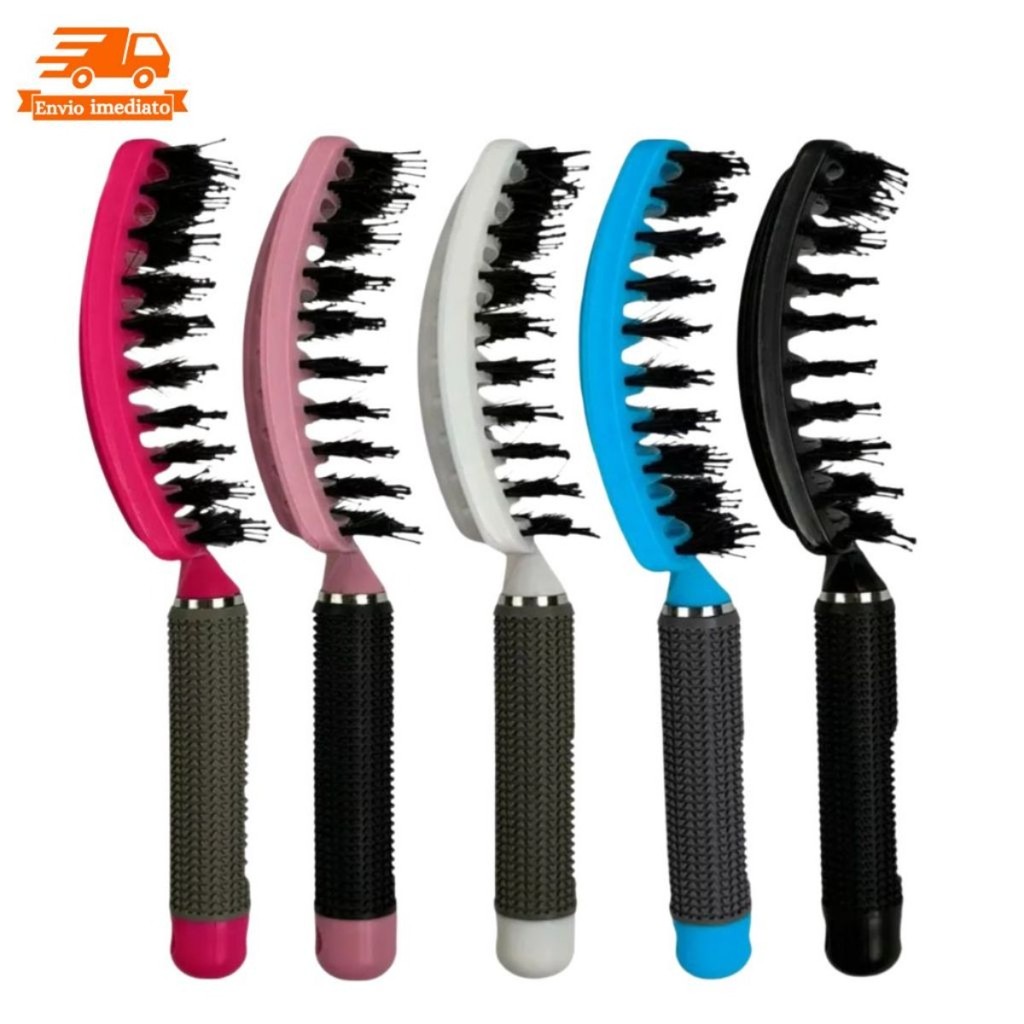 Kit 5 Escova De Cabelo Raquete Cerda Dupla Vazada Curva Sortida Cor Sortido