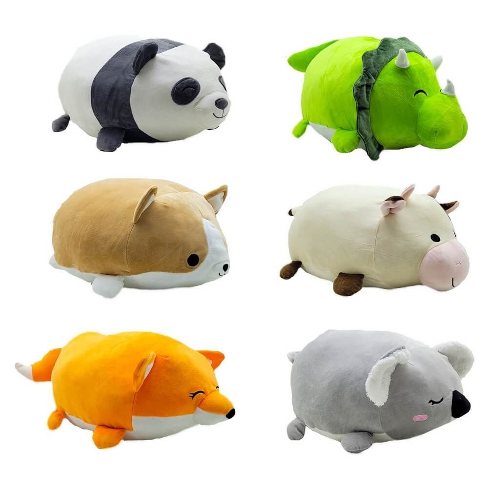 Pelúcia Animal Deitado Gordinho Almofada 32Cms Cachorro Coala Vaca Raposa Panda