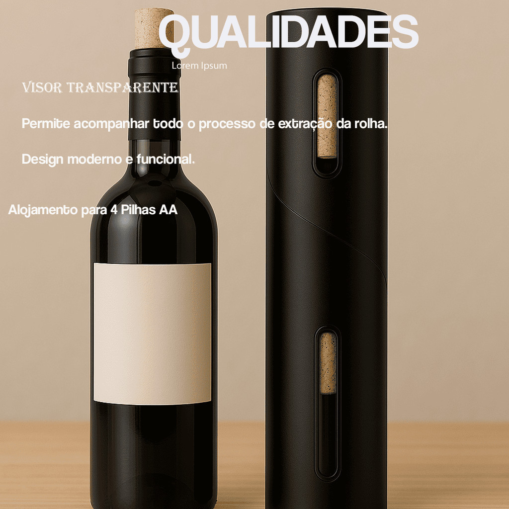 Saca Rolha Abridor Garrafa Vinho Automático Saca Rolhas Elétrico Pilha Com Led Á Pilhas