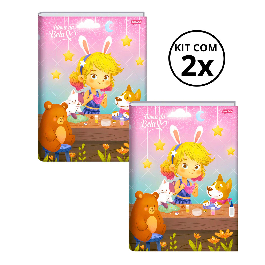 Kit Com 02 Cadernos Brochura 80 Folhas Turma da Bela - Jandaia CAPA:Slime/Slime