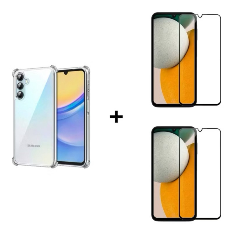 Capinha Transparente Anti Impacto + Película 3D Vidro Temperado Para Samsung A15 A16 A24 A25 A26 A34 A35 A36