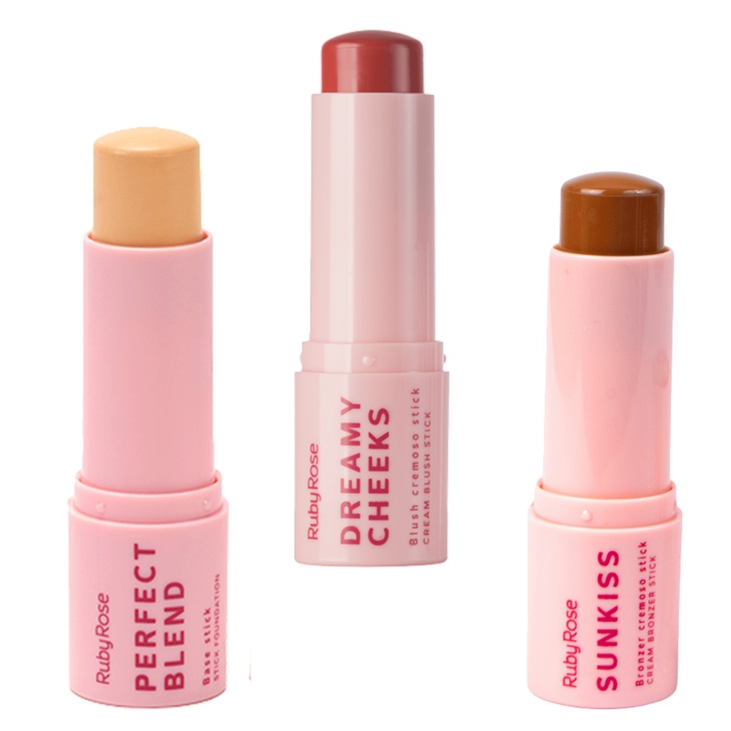 Kit Maquiagem Stick Ruby Rose Base Cremosa Blush Cremoso Bronzer