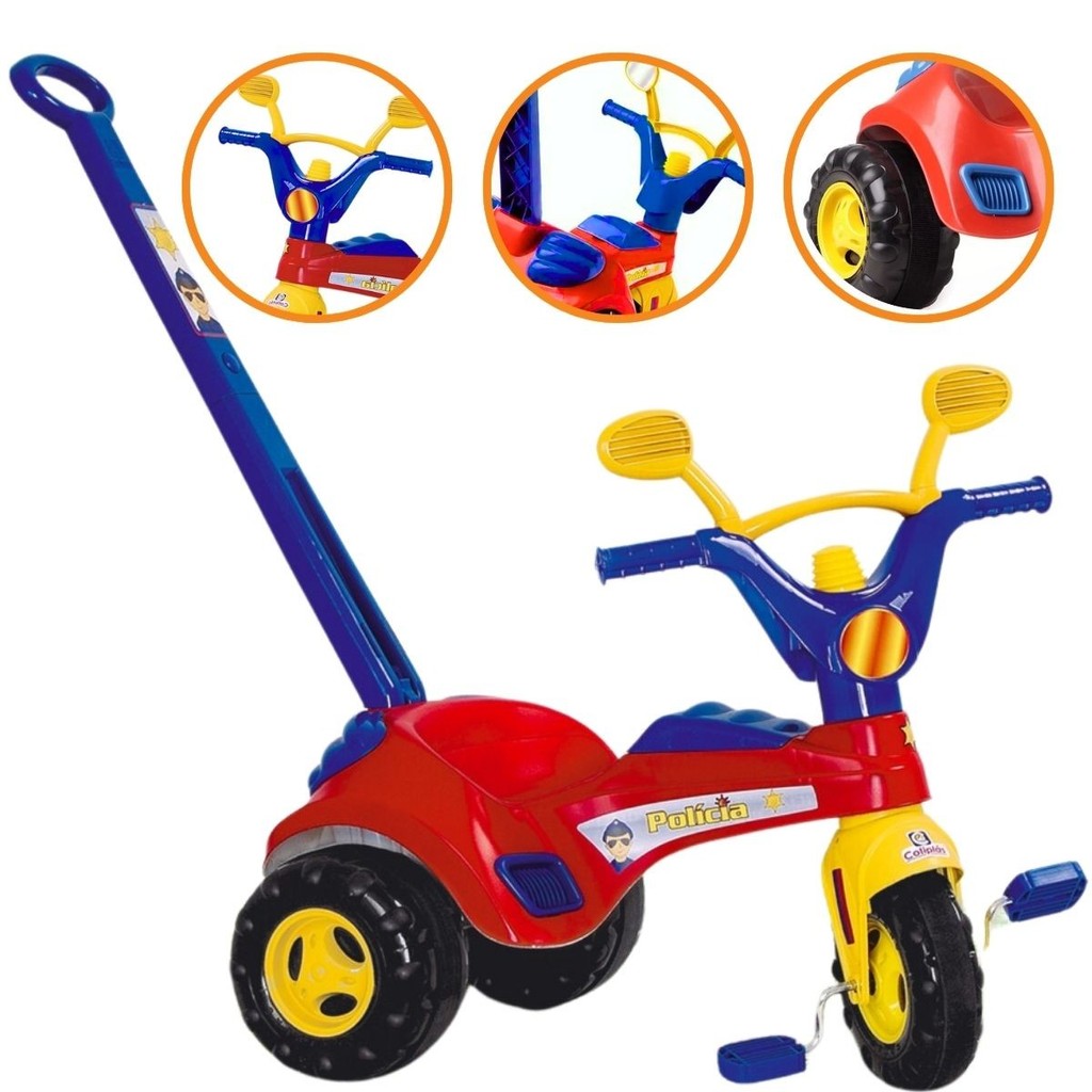 Triciclo Infantil Polícial com Empurrador e Buzina Cotiplás