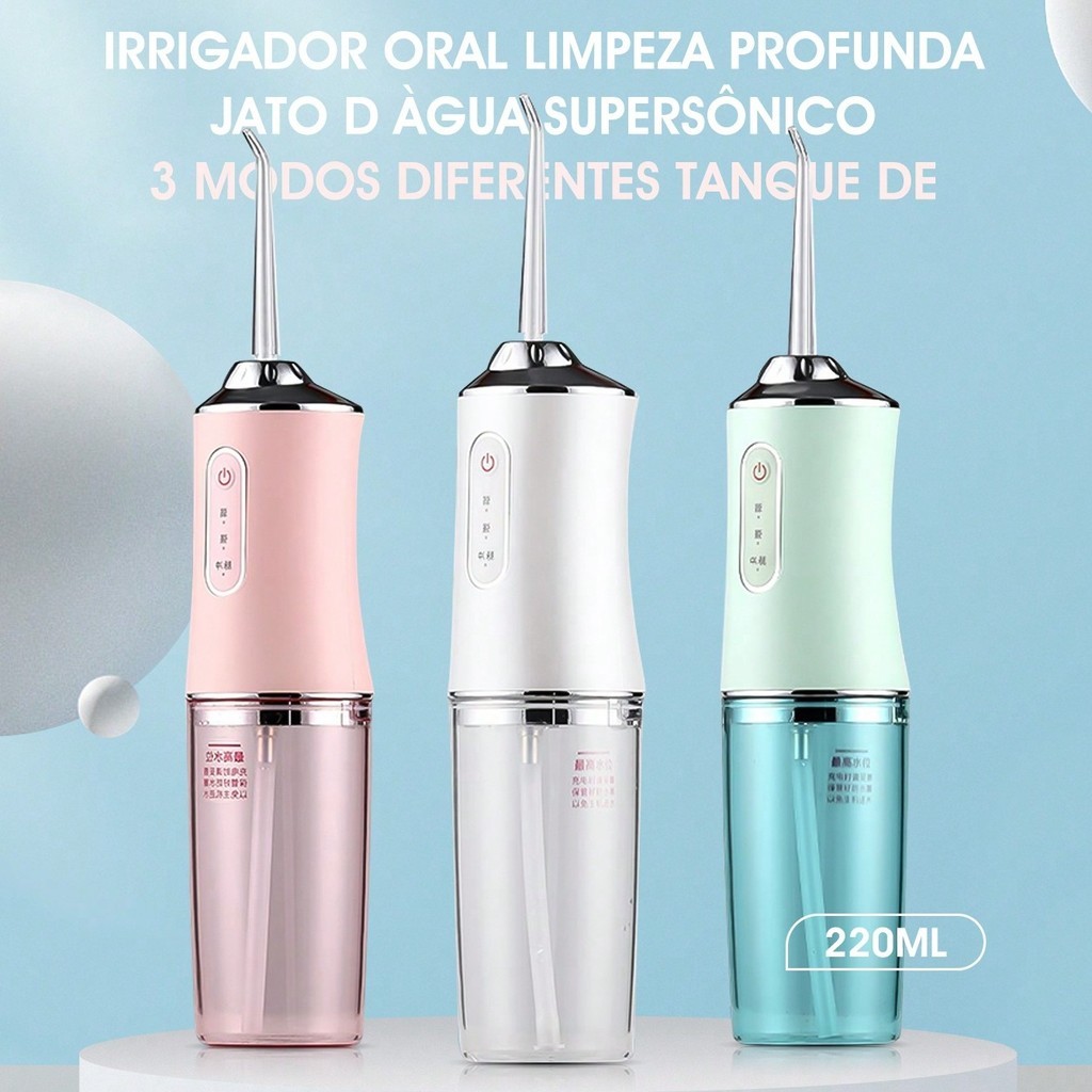 Irrigador Bucal USB Multifuncional 3 em 1 Jato Água Fio Dental Limpador Dentes