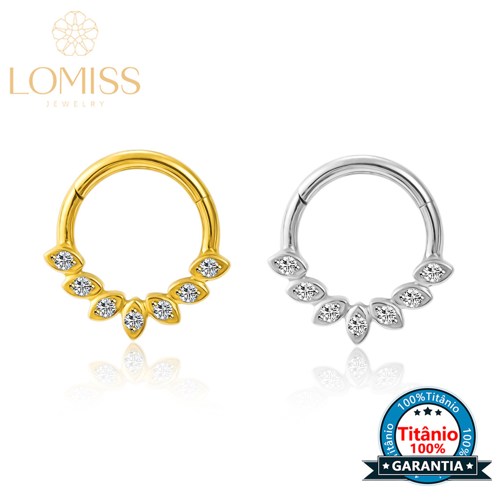 Piercing Argola Titânio Segmento Articulado Detalhes Zircônia Helix Rook Conch Nariz Orelha Boca Earring Daith