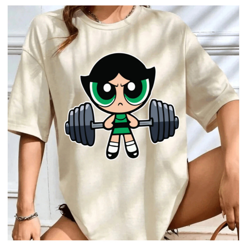Camiseta Feminina 100% Algodão Camisa Estampada Meninas Super Poderosas Docinho Maromba Academia