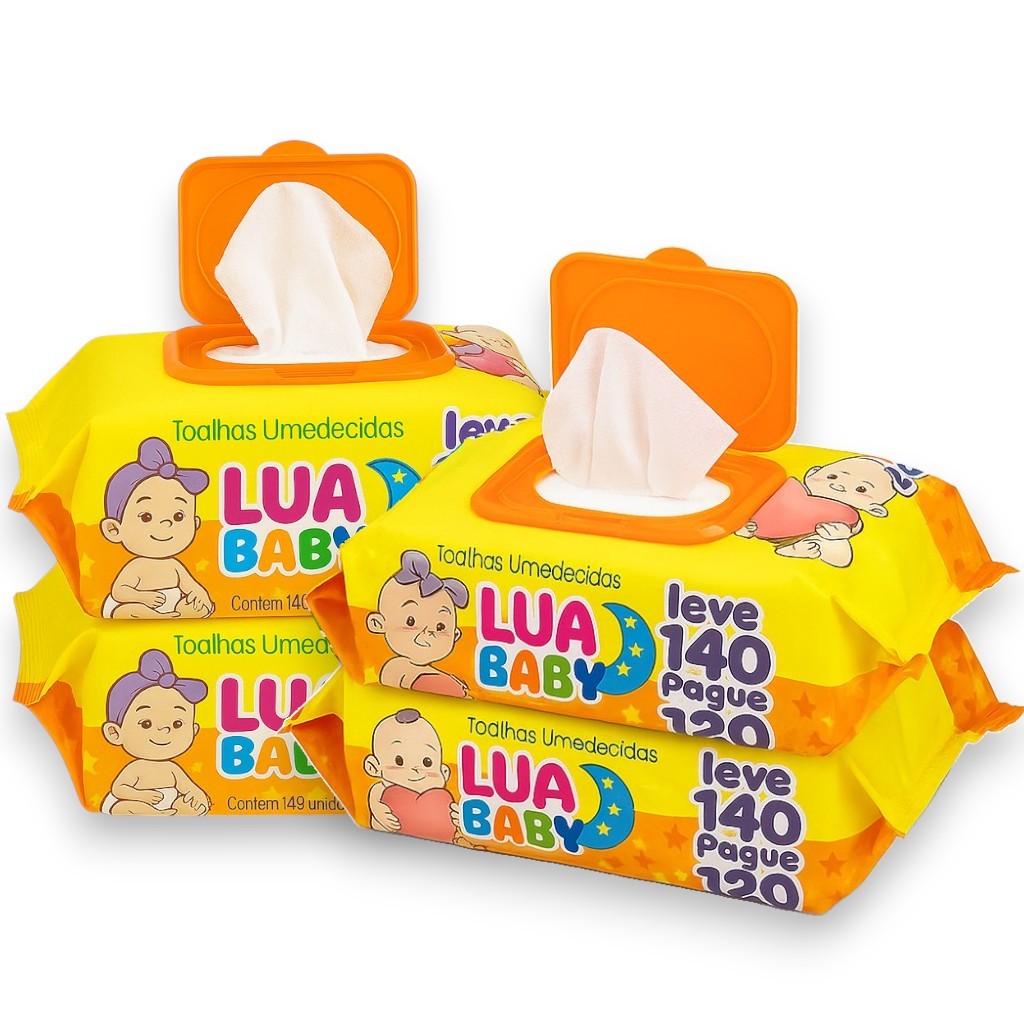 560 Lenço Umedecido Premium 4 Pacotes Lua Baby Toalha Recém Nascido Bebe Adulto Lencinho toalhinha