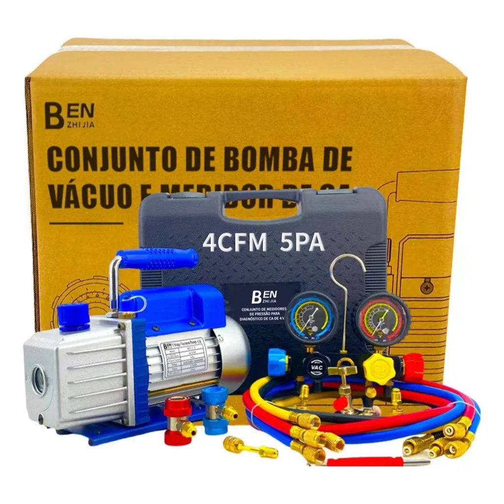 Bomba De Vácuo Benzhijia 4cfm 1/3hp + Conjunto De Manômetros