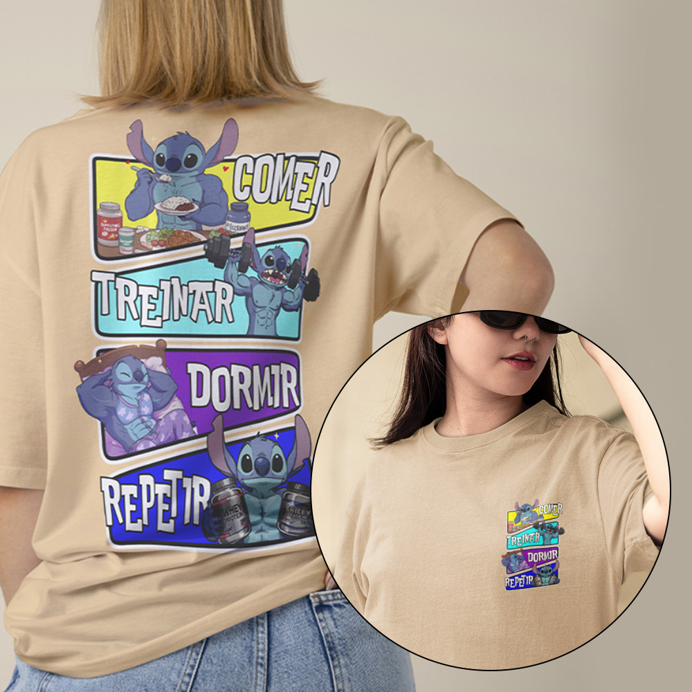 Camiseta Stitch de Treino Feminina Oversized Roupas de Treino Feminina Crossfit Academia Grande KG