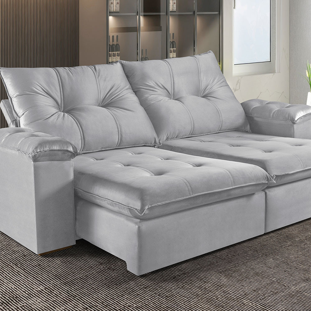 Sofá Retrátil e Reclinável 3 Lugares M-194 2,30m Molas Ensacadas Pillow Top Estofados Martins