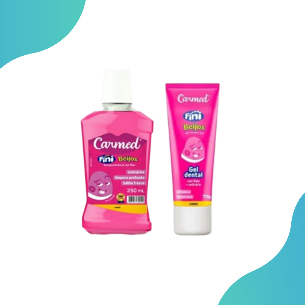 Kit Enxaguante Bucal e Gel Dental Carmed Fini Beijos