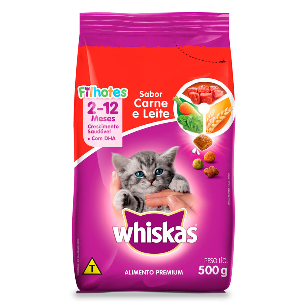 Ração para Gatos Whiskas Filhotes Sabor Carne e Leite 500g - Pets