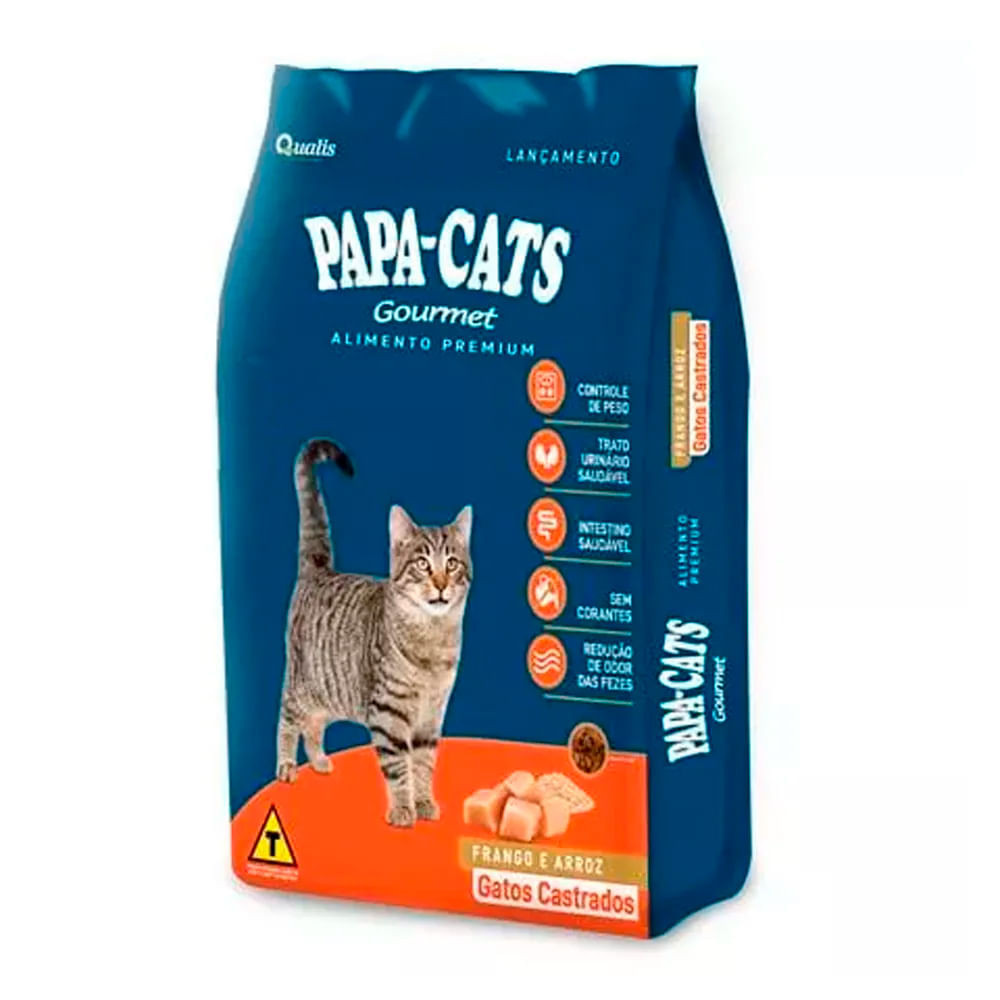 Ração para Gatos Castrados Papa Cats Gourmet Frango e Arroz 1kg - Pets