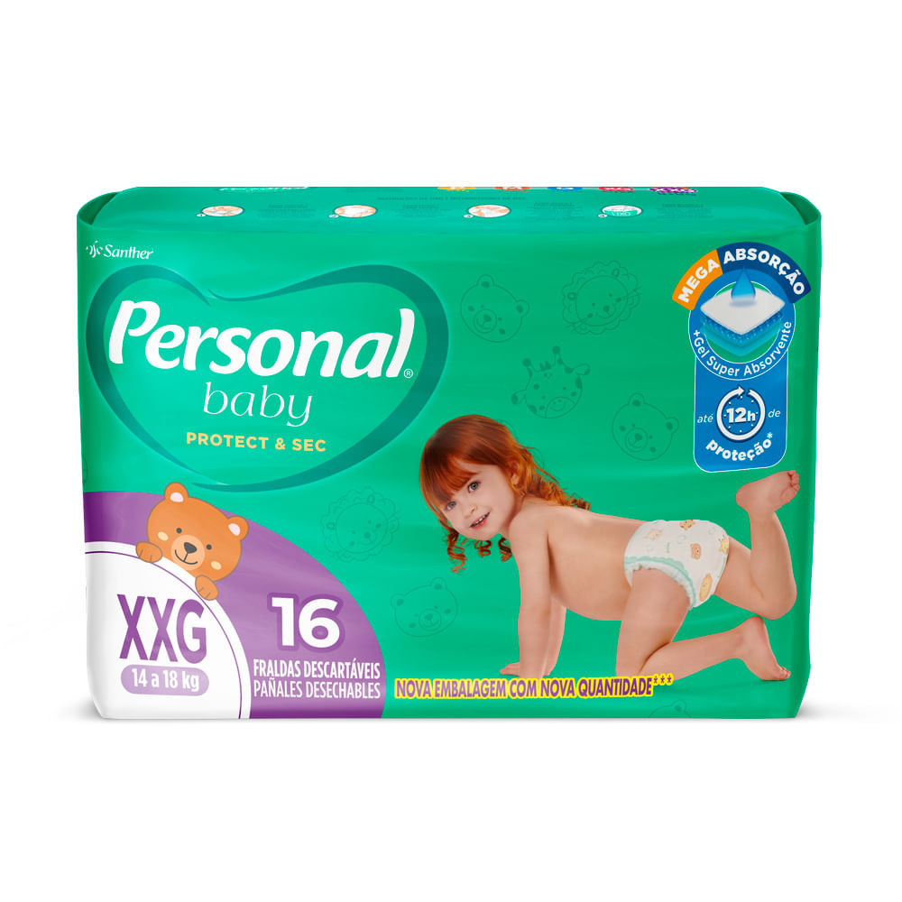 Fralda Personal Baby Protect & Sec Tamanho XXG com 16 Fraldas Descartáveis - Mom & Baby