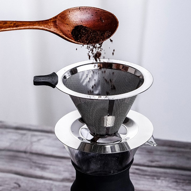 Filtro Coador de Café Inox - Com Pegador em Silicone - Peneira Reutilizável
