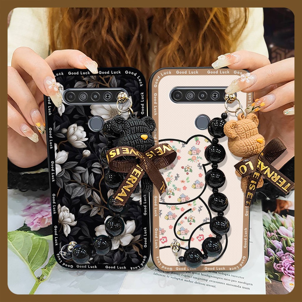 Capa Macia À Prova D'água Para LG K61 , Resistente Sujeira , Anti-Queda , Fofa , Adequada A Pele , Pulseira De Urso , Tr