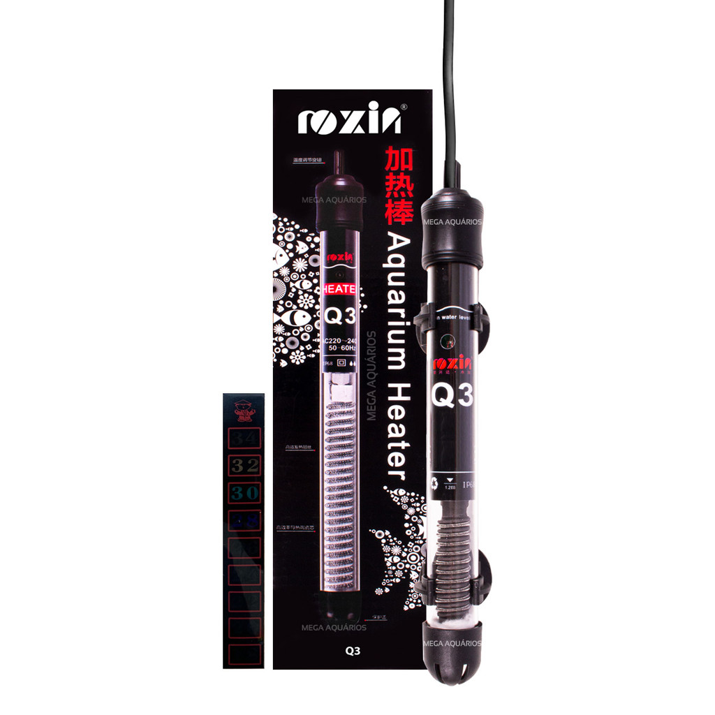 Termostato aquecedor automático Roxin Q3 25W esquentar água aquário 15L A 35L + termômetro