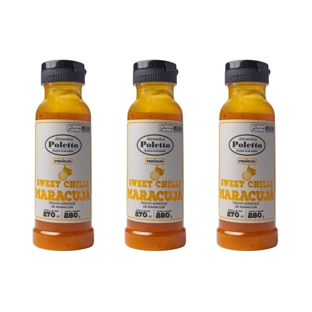 Kit 3 - Molhos Sweet Chilli MARACUJÁ 280g Poletto