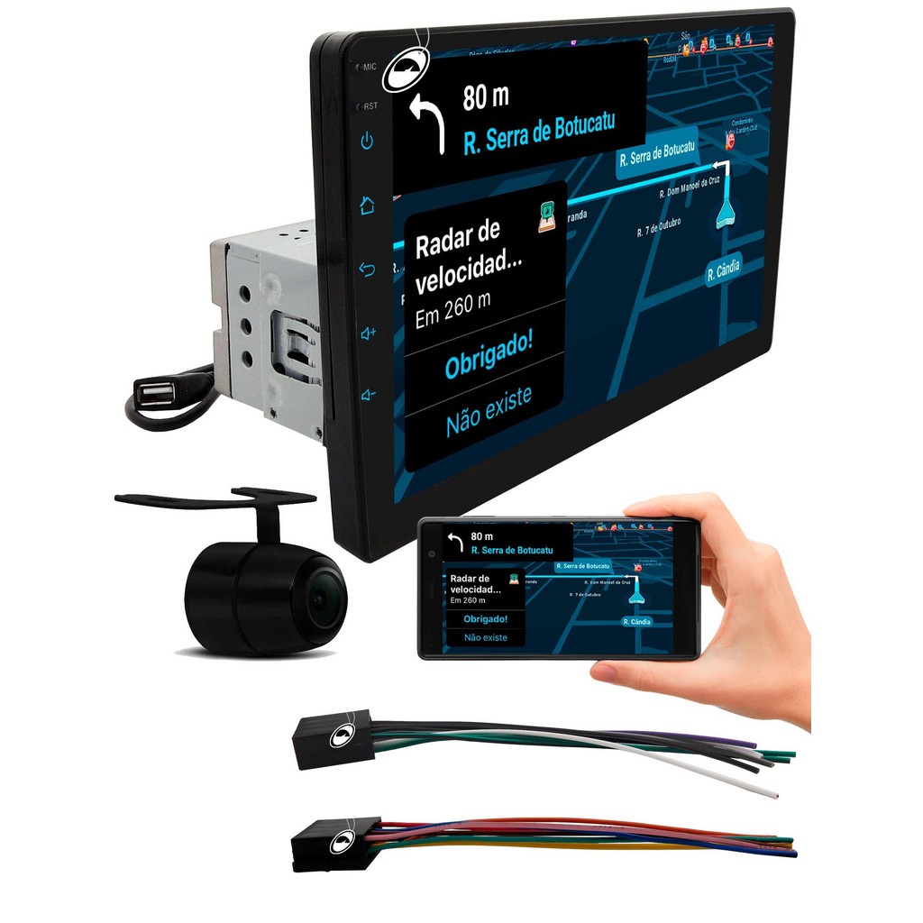 Multimídia MP5 9" Traseira 1 Din H-Tech HT-9002CA Android Auto CarPlay + Câmera de Ré