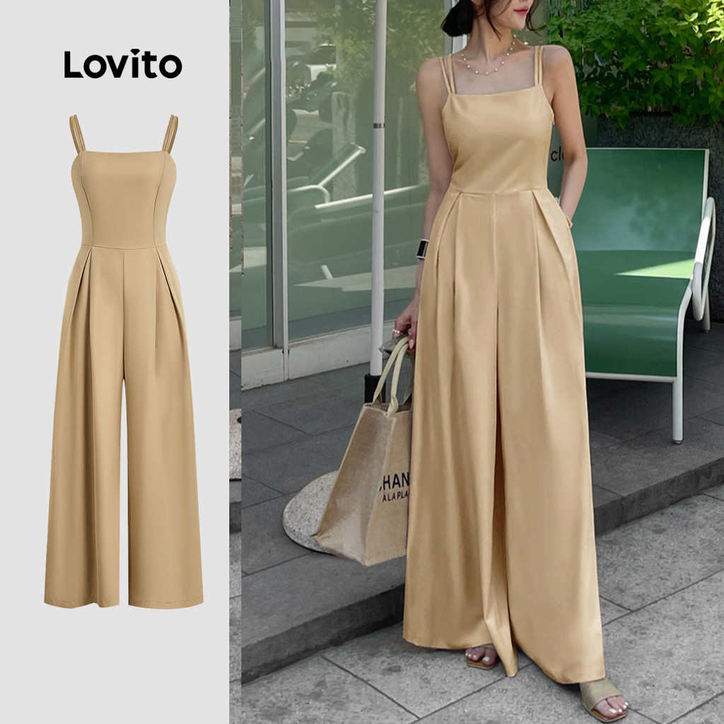 (New) Lovito Macacão Elegante de Estrutura com Pregas para Trajeto Primavera/verão Cor pêssego L143ED570 em Oferta na Shopee