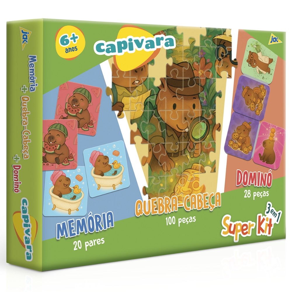 SUPER KIT 3 EM 1 CAPIVARA TOYSTER QUEBRA CABEÇA + DOMINÓ + JOGO DE MEMÓRIA 148 PEÇAS PUZZLE CAPIBARA em Oferta na Shopee